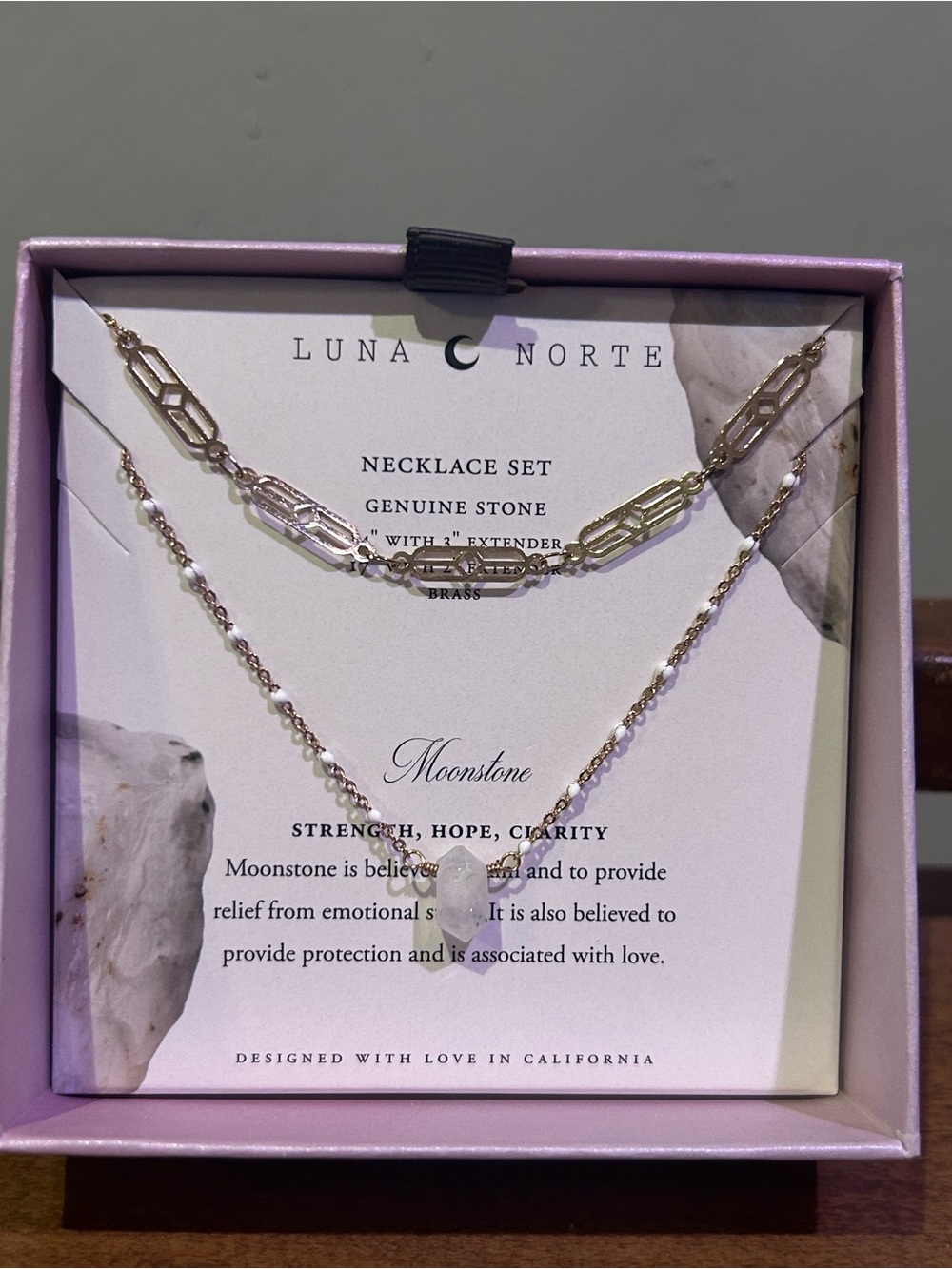 Luna Norte Gold Layered Necklace Set With Genuine Moonstone Charm NWTS